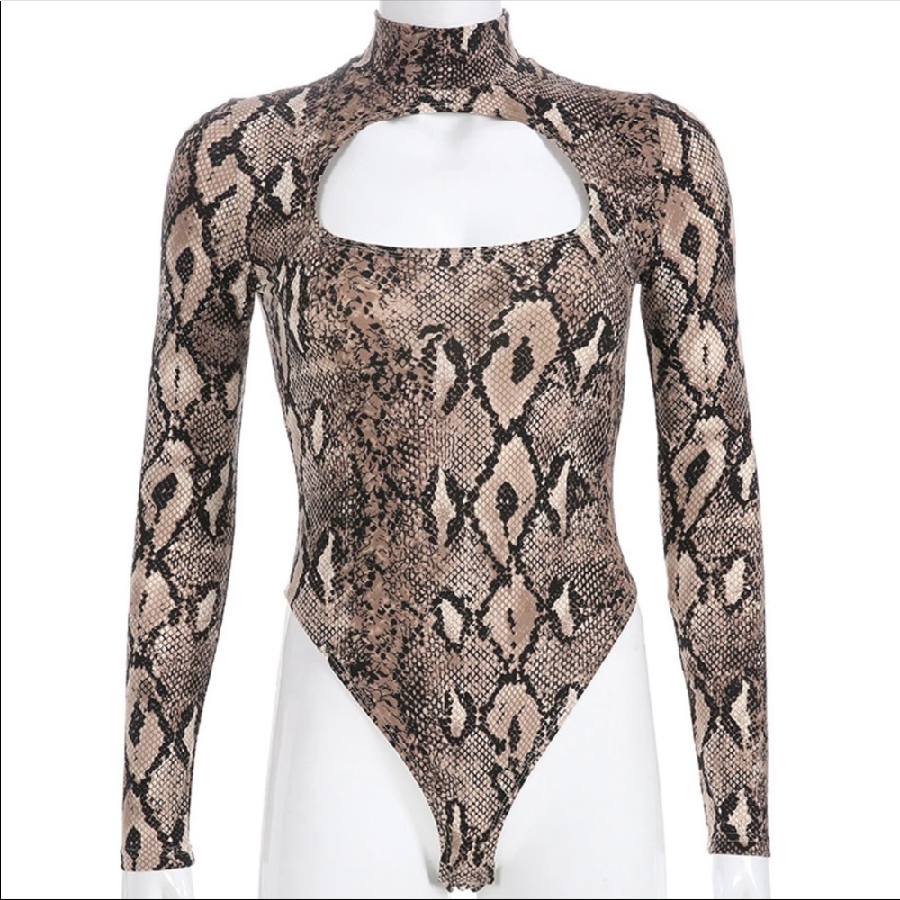 Snake Print Bodysuit Women Cut Out Sexy Bodysuit M - Picture 2 of 3